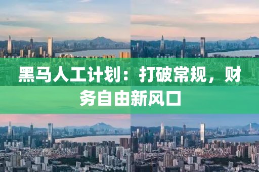 黑马人工计划：打破常规，财务自由新风口